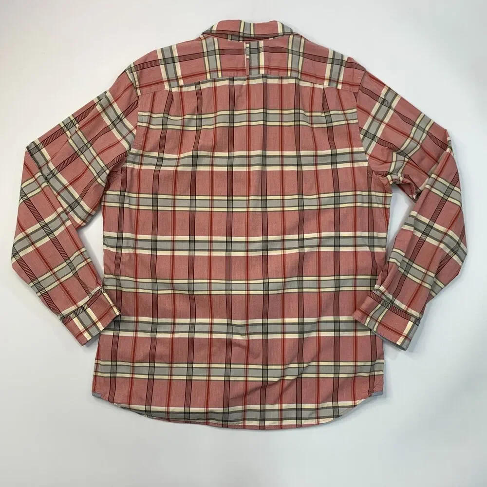 Banana Republic Soft Wash Shirt Men L Large Red Plaid Flip Cuff Cotton Button Up